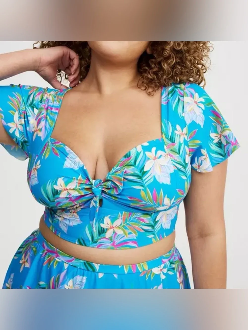 Torrid Blue Lush Tropical Wireless Bikini Top & Swim Skort Swimsuit SET 3X 22 24